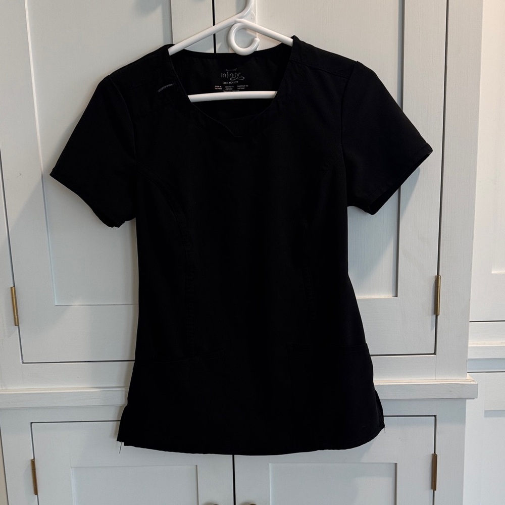 Black V-Neck Short Sleeve Scrub Top by Infinity